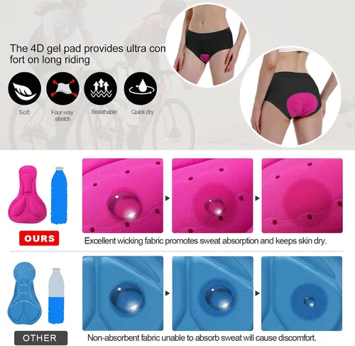 Vista 4 de Ropa interior de ciclismo para mujer, acolchado 4D, pantalones cortos de gel ligeros, transpirables, calzoncillos de equitación