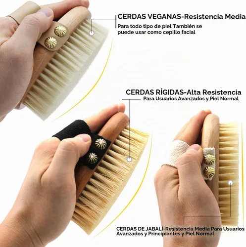 Vista 5 de Cepillo corporal de cepillado en seco, cerdas de sisal, cepillo de masaje exfoliante para celulitis y linfático, mejora la circulación, detiene