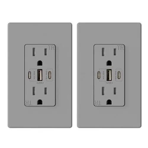 Vista 12 de ELEGRP Tomacorrientes USB, 30 W 6.0 Amp USB C, toma de pared USB de 3 puertos, toma de corriente resistente a manipulaciones de 15 amperios con 2