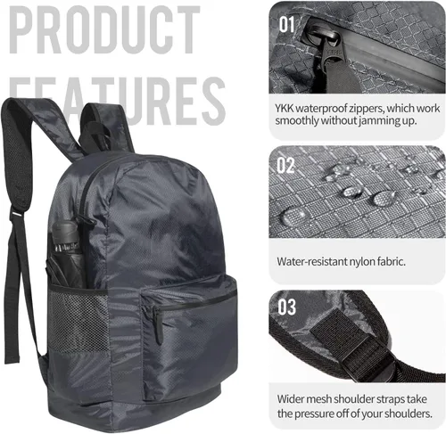 Vista 12 de pack all Mochila ligera y plegable de 18L, Negro, talla única , Mochilas Daypack