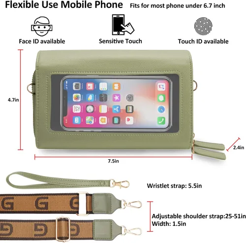 Vista 3 de CrossBody Bolsas con pantalla táctil para teléfono celular, bolsillo con cremallera, bloqueo RFID, tarjetero para iPhone para mujer