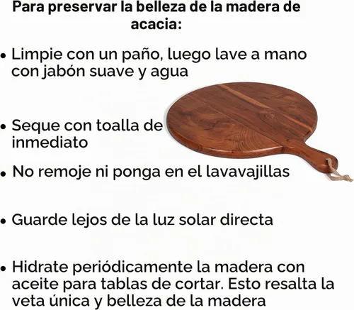 Vista 9 de BIRDROCK HOME Tabla redonda de madera de acacia de 15 pulgadas con asa