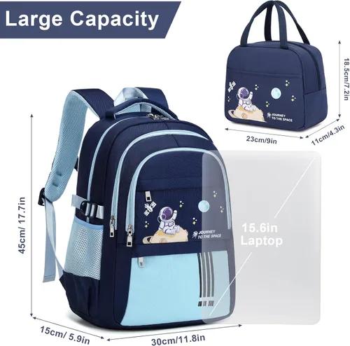 Vista 2 de Mochila para niños - Mochila para niños con bolsa de almuerzo - Juego de bolsa de libros para niños, niñas, adolescentes, escuela primaria