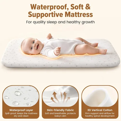 Vista 3 de Ezebaby Cuna mecedora 3 en 1, moisés estable y seguro Beige