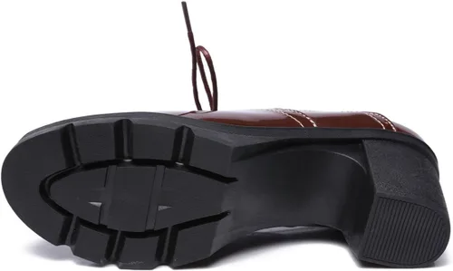 Vista 5 de DADAWEN - Zapatos de vestir clásicos para mujer con tira en T, plataforma y tacón medio, cuadrado, estilo Oxford