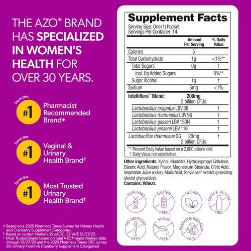Vista 6 de AZO Mini-masticables probióticos vaginales para mujeres, sabor a ponche