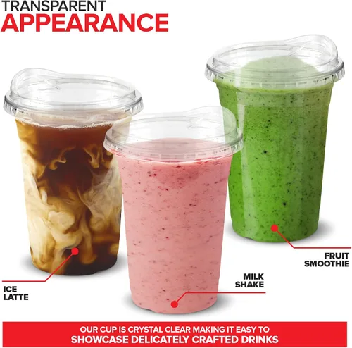 Vista 5 de Vasos de plástico transparente de 16 onzas con tapas desechables, taza Togo con tapa para sorber sin popote para batidos, café helado, limonada