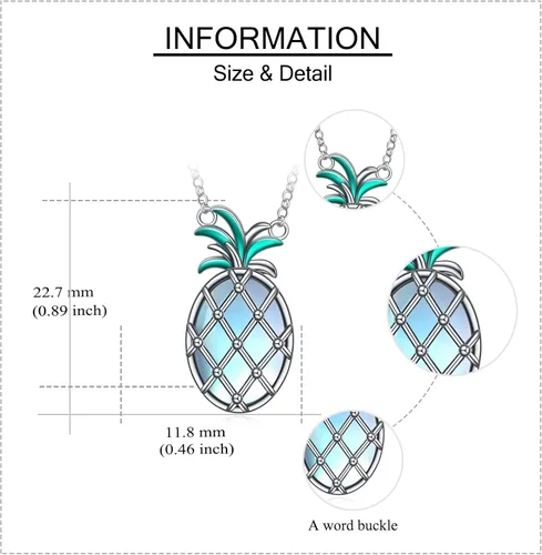 Vista 3 de PineapplePickle Necklace 925 Sterling Silver Moonstone Necklace Pineapple Jewelry Gifts For Women Girls Pineapple Lovers