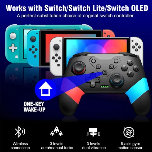 Vista 2 de Controlador de interruptor, controlador inalámbrico Switch Pro para SwitchSwitch LiteSwitch OLED, controlador de interruptor adicional con palas