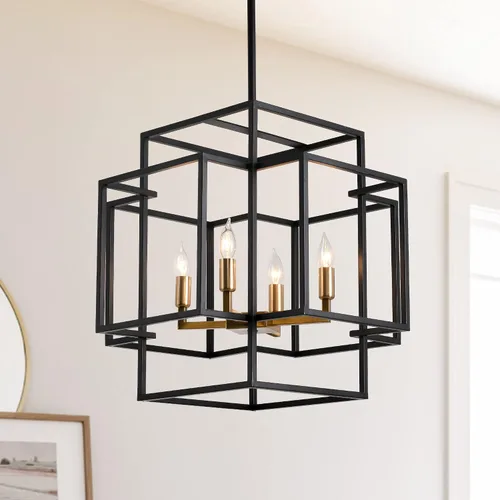 Vista 16 de Candelabro Negro de Granja, Candelabros Grandes para Techos Altos, Lámpara Colgante de Linterna Escalonada de 8 Luces, Accesorios de Iluminación