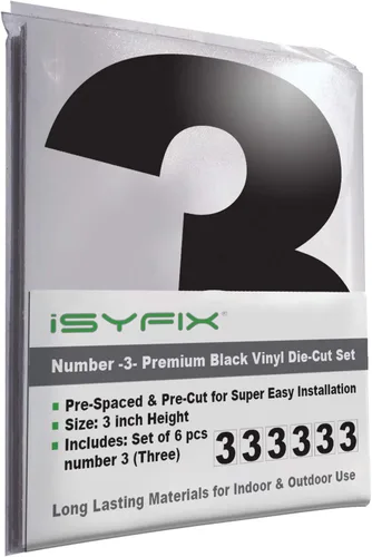 Vista 48 de iSYFIX Calcomanías de vinilo negro con el número 7 (siete), paquete de 6 calcomanías autoadhesivas de 7 pulgadas, calcomanías troqueladas y Negro