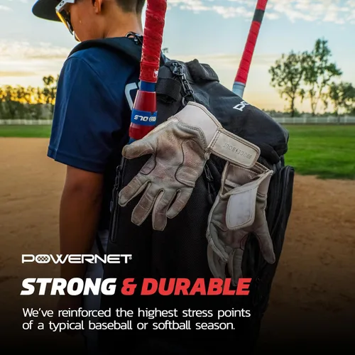 Vista 5 de PowerNet Surge Softball Baseball Bag, Dual Bat & Gear Travel Backpack, Baseball Equipment Bat Bag, Baseball Softball Backpack with Dugout Fence