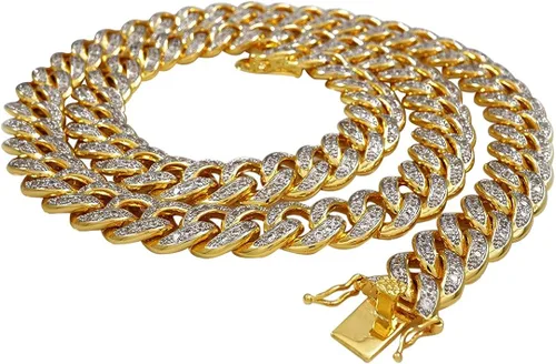 Vista 2 de NIVS BLING Cadena de eslabones cubanos Miami chapada en oro de 18 quilates para hombres y mujeres collar de circonita cúbica Metal Circonia cúbica