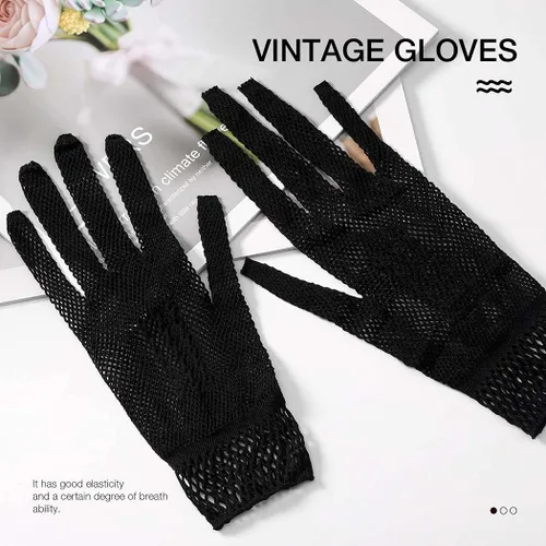 Vista 4 de Guantes de red para boda, guantes de encaje para novia, guantes cortos de ópera de los años 20, accesorios de fiesta para mujeres y niñas
