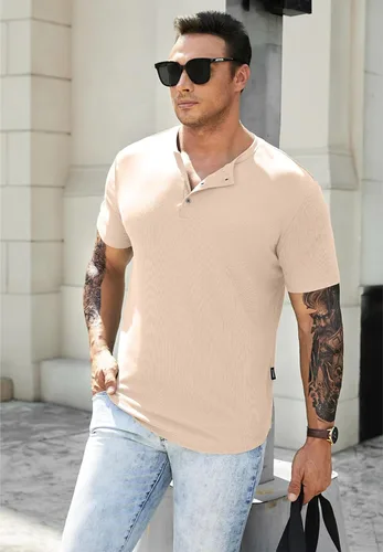 Vista 9 de JMIERR Camisas Henley para hombre con cuello redondo y botones