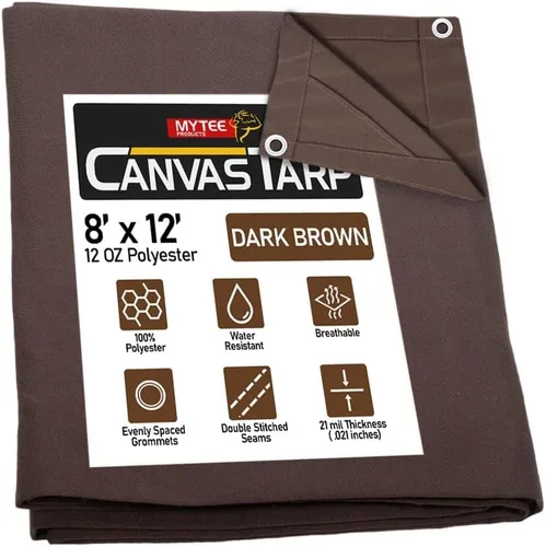 Vista 76 de Mytee Products Lona de lona marrón oscuro de 6 x 8 pies de 12 onzas, resistente al agua y transpirable, lonas resistentes, cubierta de lona