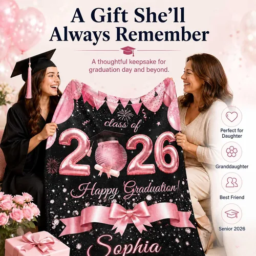 Vista 6 de Karenmok Personalized Graduation Blanket 2026, Custom Name Class of 2026 Flannel Throw Blanket