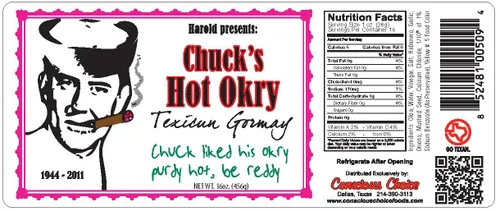 Vista 2 de Harold's - Chuck's Hot Okra - Okra picante gourmet - Repleto de ajo fresco y habanero - Hecho en Texas