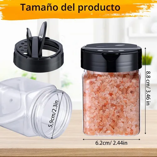Vista 2 de Mimorou - Paquete de 30 tarros de plástico para especias de 6.1 onzas con tapas de coctelera, recipientes transparentes para condimentos, botellas