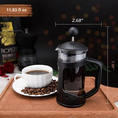 Vista 5 de RAINBEAN Mini Cafetera Francesa de Prensa, 1 Taza, 350 ml, Máximo Sabor con Filtro de Acero Inoxidable - Pequeña