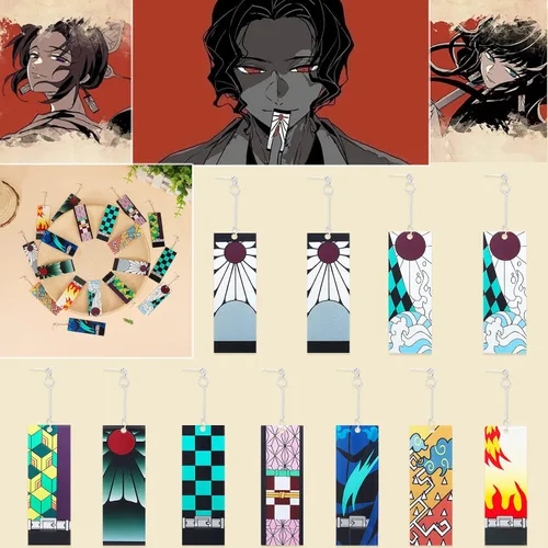 Vista 8 de Tanjiro - Pendientes colgantes para mujer, anime cosplay para hombres, Kimetsu No Yaiba, anime cosplay, regalo de Navidad para niñas, Acrílico, otro