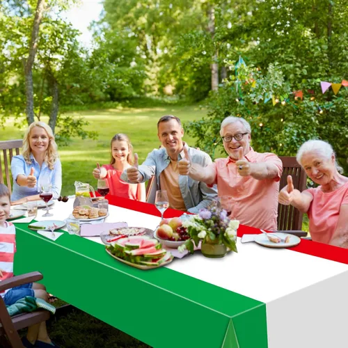 Vista 7 de Paquete de 3 manteles con bandera italiana, mantel de plástico desechable con temática italiana, mantel rectangular italiano para reuniones
