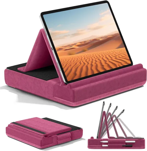Vista 10 de KDD Soporte de almohada para tableta, soporte de iPad de visión multiángulo para regazo, cama y escritorio, base plegable con soporte para lápiz