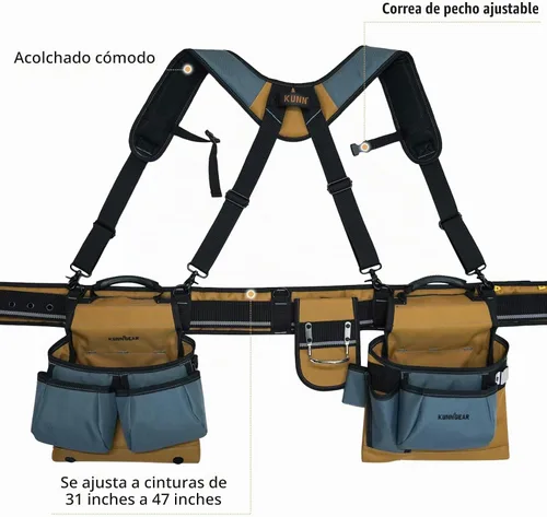 Vista 2 de KUNN Cinturón de herramientas de carpintero con tirantes Pro Framer Rig de herramientas de suspensión para contratistas de construcción