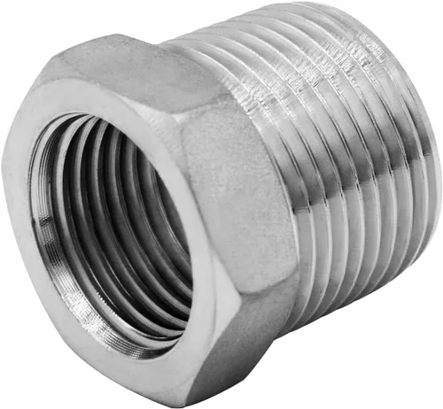 Vista 3 de Adaptador de acero inoxidable de 1 pulgada macho NPT a 1/2" hembra NPT reductor hexagonal buje adaptador de montaje de tubería (paquete de 5)