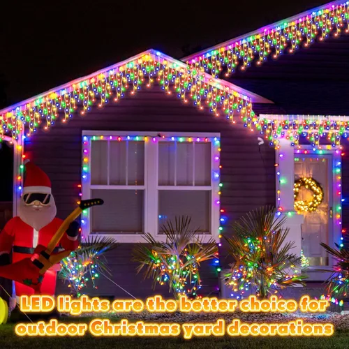 Vista 2 de 164 pies 1620 luces LED de carámbano para exteriores de Navidad al aire libre, cadena de luces de carámbano enchufables, luz colgante de hadas, 8