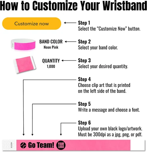 Vista 3 de Tyvek - Pulseras personalizadas de 3/4 de pulgada para eventos - Personalizadas con imagen o logotipo (tipo papel) Personalize w/ Clipart Text &