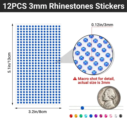 Vista 2 de Calcomanías de gemas de 0.118 pulgadas, 5400 calcomanías de diamantes de imitación para manualidades, 12 hojas de diamantes de imitación
