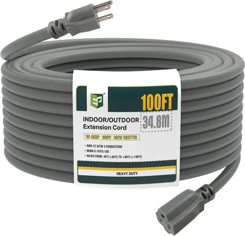 Vista 40 de EP 50 Ft Heavy Duty Outdoor Extension Cord, 12/3 SJTW Black 3-Prong Negro