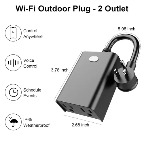 Vista 3 de Enchufe inteligente WiFi para exteriores, enchufes inteligentes que funcionan con Google Home para control de voz, control remoto inalámbrico por