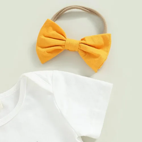 Vista 148 de Sejardin Ropa de verano para bebé y niña, recién nacida, manga corta, con letras, mameluco elástico con diadema