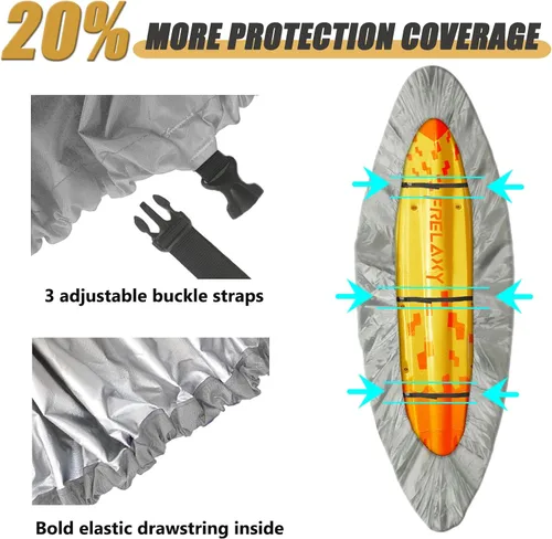 Vista 3 de Frelaxy Funda para Kayak 420D, Fundas Resistente al Agua y a los Rayos UV para Kayak de Alta Resistencia para Almacenamiento al Aire Libre, Funda