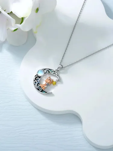 Vista 6 de POTOPYY Collar de plata de ley S925 con zorro, collar de zorro con circonita de buena suerte, animales, zorro, regalo para mujeres, niñas, mamá