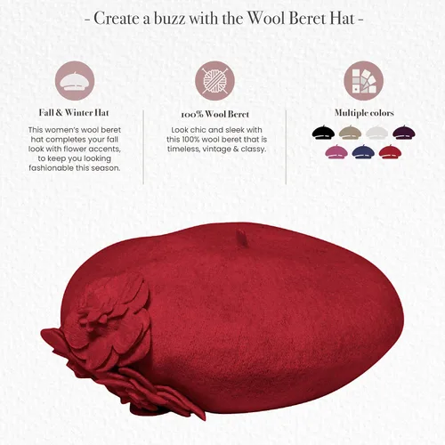 Vista 6 de San Diego Hat Company Boina de lana para mujer con flores