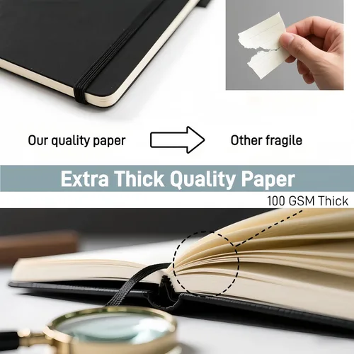 Vista 5 de KaiRuiYing Cuaderno de diario rayado con soporte para bolígrafo, 320 páginas, 7.6 x 10.3 pulgadas, papel grueso B5-100 GSM, para escribir, trabajo