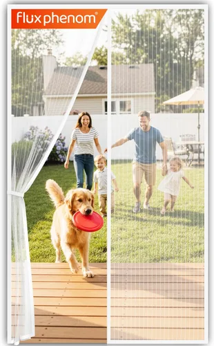 Vista 12 de Flux Phenom - Puerta mosquitera magnética, malla de alta resistencia con doble costura y 52 imanes, cierre automático sin huecos, apta para mascotas