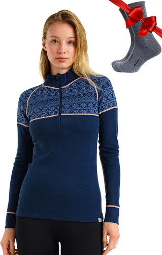 Vista 9 de Suéter 100% de lana merino con cremallera para mujer, capa base térmica con . 250 negro