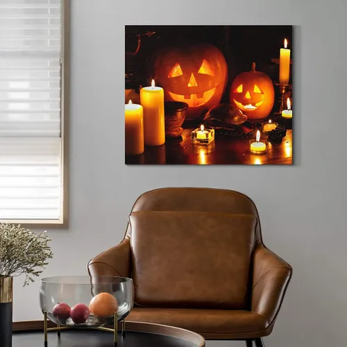 Vista 3 de Denozer - Decoración de pared de calabaza de Halloween, pósteres de regalo, decoración del hogar, arte de pared, imágenes en lienzo HD, estiradas