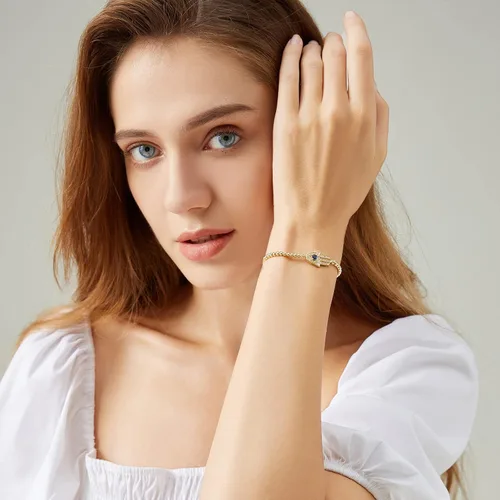 Vista 3 de Evil Eye Bracelets Hamsa Bracelet - 18K Gold Plated Adjustable Eye of Protection Bracelet Silver Evil Eye Amulet ojo Bracelet Gold Evil Eye Jewelry