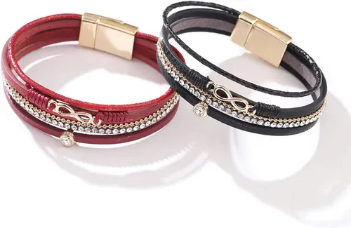 Vista 2 de KunBead Pulsera de cuero infinito para mujer, hecha a mano, trenzada, bohemia, multicapa, pulsera de pulsera para cumpleaños