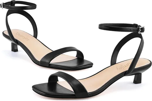 Vista 5 de Sandalias de tacón de gatito para mujer, con correa al tobillo, sandalias de tacón cuadrado con punta abierta, zapatos de fiesta de boda
