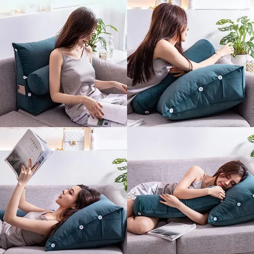Vista 6 de Almohada triangular de cuña para cama, cojín de apoyo para la espalda del cabecero, almohada de lectura de espalda, cuello y pierna, almohada