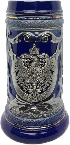 Vista 7 de Essence of Europe Gifts OktoberfestHaus - Vaso de cerveza de cerámica con emblema de metal Bier Krug de 0,6 litros (águila) alemán (águila)