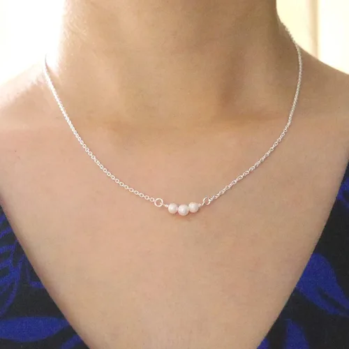 Vista 5 de Collar de plata de ley sin grano y sin perlas, regalo de amor propio y empoderamiento para mujer, colgante de perla real con tarjeta de mensaje