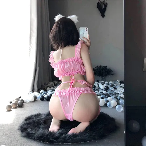 Vista 6 de Disfraz de anime femenino para cosplay, sexy, envoltura de pecho, gato, niña, mostrar cintura, lencería talla única