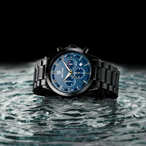 Vista 4 de BENYAR - Reloj de pulsera para hombre, resistente al agua, analógico, cronógrafo, de cuarzo, elegante, informal, con correa de acero inoxidable
